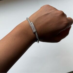 18K Silver Plated Nail Bangle Bracelet with CZ Pave | Luxury Statement Jewelry